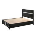 Regi King Size Bed with 2 Storage Drawers, Silver Striped Headboard, Black Wood Frame