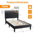 Modern Platform Bed Frame with Adjustable Headboard - Sturdy Geometric Upholstered Design with 800LBS Capacity and Solid Wooden Slats
