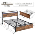 Full Size Bed Frame with Storage Headboard, 2 Drawers, LED Lighting, and Built-in Charging Station