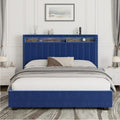 King Size Velvet Gas Lift Storage Bed with LED RF Lights and Storage Headboard