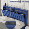 King Size Velvet Gas Lift Storage Bed with LED RF Lights and Storage Headboard