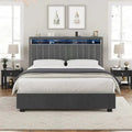 King Size Velvet Gas Lift Storage Bed with LED RF Lights and Storage Headboard