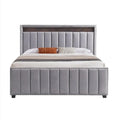 King Size Velvet Gas Lift Storage Bed with LED RF Lights and Storage Headboard