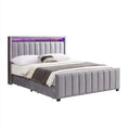 King Size Velvet Gas Lift Storage Bed with LED RF Lights and Storage Headboard
