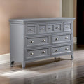 Cile 56-Inch Gray Wood Dresser with 7 Gliding Drawers and Round Nickel Handles