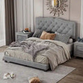Modern Velvet Queen Size Upholstered Bed Frame with Tufted Headboard and Rivet Accents