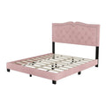 Modern Velvet Queen Size Upholstered Bed Frame with Tufted Headboard and Rivet Accents