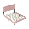 Modern Velvet Queen Size Upholstered Bed Frame with Tufted Headboard and Rivet Accents