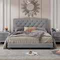 Modern Velvet Queen Size Upholstered Bed Frame with Tufted Headboard and Rivet Accents