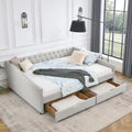 Upholstered Tufted Queen Size Daybed Sofa Bed with Storage Drawers