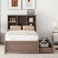 Contemporary Twin Bed Frame with USB Charging Port, Bookcase Headboard, and Dual Drawers for Bedroom or Living Room