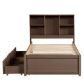 Contemporary Twin Bed Frame with USB Charging Port, Bookcase Headboard, and Dual Drawers for Bedroom or Living Room