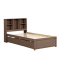 Contemporary Twin Bed Frame with USB Charging Port, Bookcase Headboard, and Dual Drawers for Bedroom or Living Room