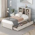 Contemporary Twin Bed Frame with USB Charging Port, Bookcase Headboard, and Dual Drawers for Bedroom or Living Room