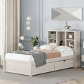 Contemporary Twin Bed Frame with USB Charging Port, Bookcase Headboard, and Dual Drawers for Bedroom or Living Room