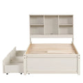 Contemporary Twin Bed Frame with USB Charging Port, Bookcase Headboard, and Dual Drawers for Bedroom or Living Room