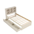 Contemporary Twin Bed Frame with USB Charging Port, Bookcase Headboard, and Dual Drawers for Bedroom or Living Room