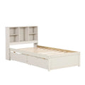 Contemporary Twin Bed Frame with USB Charging Port, Bookcase Headboard, and Dual Drawers for Bedroom or Living Room