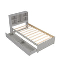 Contemporary Twin Bed Frame with USB Charging Port, Bookcase Headboard, and Dual Drawers for Bedroom or Living Room