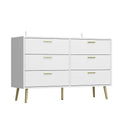 Elegant 6-Drawer Double Dresser with Gold Accents for Stylish Bedroom Storage