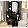 LED Mirror Makeup Vanity with Left Drawer, USB Charging Station, and Padded Stool