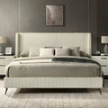 Roundhill Furniture Mavela King Size Panel Bed with Wide Wale Corduroy Upholstery