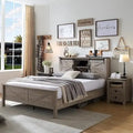 Farmhouse Full Bed Frame with Storage Shelves and Built-in Charging Station
