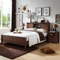 Farmhouse Platform Bed with Storage Headboard Sliding Doors and Charging Station