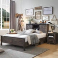 Farmhouse Platform Bed with Storage Headboard Sliding Doors and Charging Station