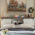 Farmhouse Full Bed Frame with Storage Shelves and Built-in Charging Station