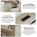 Farmhouse Platform Bed with Storage Headboard Sliding Doors and Charging Station