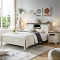 Farmhouse Full Bed Frame with Storage Shelves and Built-in Charging Station