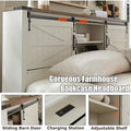 Farmhouse Platform Bed with Storage Headboard Sliding Doors and Charging Station