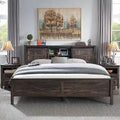 Farmhouse Full Bed Frame with Storage Shelves and Built-in Charging Station