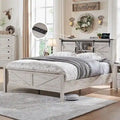 Farmhouse Full Bed Frame with Storage Shelves and Built-in Charging Station