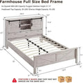Farmhouse Full Bed Frame with Storage Shelves and Built-in Charging Station