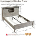 Farmhouse Platform Bed with Storage Headboard Sliding Doors and Charging Station
