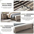 Farmhouse Platform Bed with Storage Headboard Sliding Doors and Charging Station