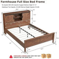 Farmhouse Full Bed Frame with Storage Shelves and Built-in Charging Station