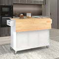 Mobile Kitchen Island on Wheels with Drop Leaf and Solid Wood Top