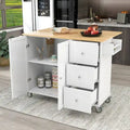 Mobile Kitchen Island on Wheels with Drop Leaf and Solid Wood Top