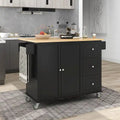 Mobile Kitchen Island on Wheels with Drop Leaf and Solid Wood Top