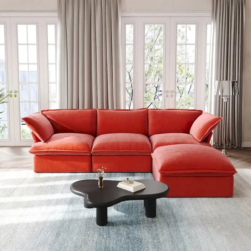 Modern L-Shaped Sectional Sofa with Chaise Ottoman - Deep and Comfortable Modular Design