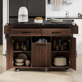 Kitchen Island with Built-In Trash Can Storage and Drop Leaf Cart