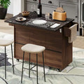 Kitchen Island with Built-In Trash Can Storage and Drop Leaf Cart