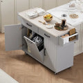 Kitchen Island with Built-In Trash Can Storage and Drop Leaf Cart