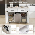 Kitchen Island with Built-In Trash Can Storage and Drop Leaf Cart