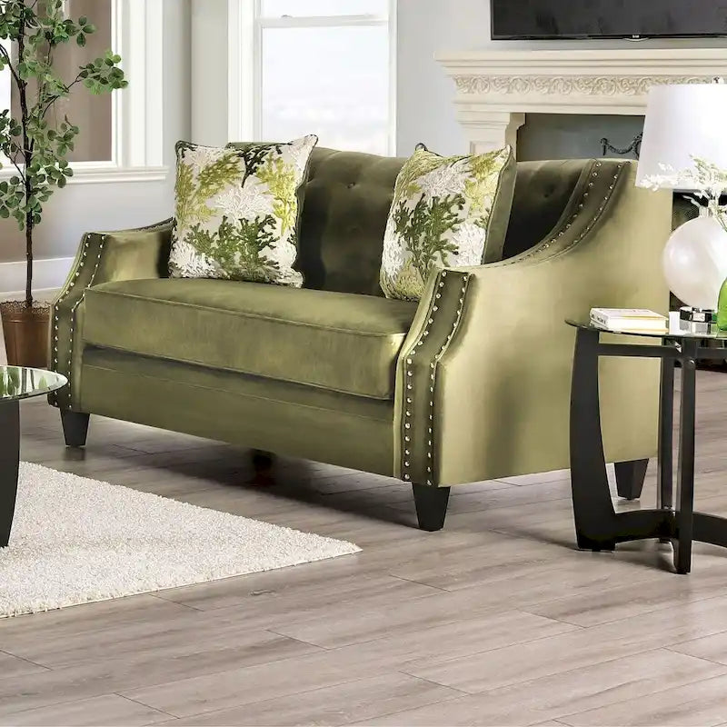 Olie Green Solid Wood Padded Loveseat - Transitional Style by Furniture of America