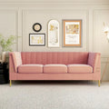 Contemporary Velvet Upholstered 3-Seat Sofa with Golden Metal Legs - Pink Living Room Couch (83.46" x 30.51" x 31.9")