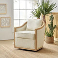 Oswald Jess Farmhouse Solid Wood Swivel Barrel Chair with Toss Pillows by HULALA HOME